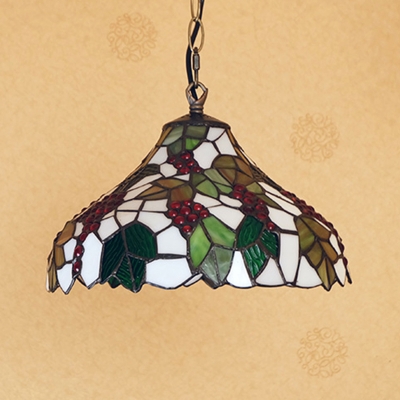 1 Light Pendant Light Tiffany Grapes Cut Glass Suspension Lighting Fixture in Green for Dining Room