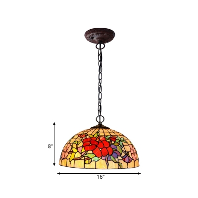 2 Lights Flower/Bird Chandelier Light Fixture Tiffany-Style Red/Pink Stained Art Glass Pendant Lamp for Kitchen