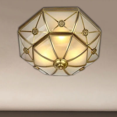 3/4/6 Lights Flush Ceiling Light Classic Domed Curved Frosted Glass Flush Mount Lighting in Brass for Bedroom
