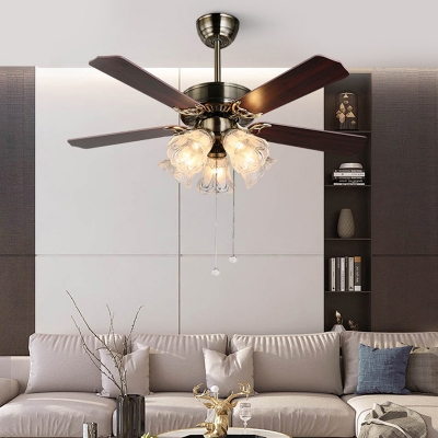 3/5 Bulbs Flared Ceiling Fan Lighting Traditional Dark Brown Frosted White Glass Semi Flush Mount for Living Room