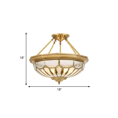 4/6 Lights Frosted Glass Semi Flush Light Traditional Gold Domed Bedroom Semi-Flush Ceiling Fixture, 18