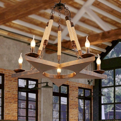 5 Lights Chandelier Lighting Antique Open Bulb Metal Pendant Light Fixture in Black/Rust for Restaurant