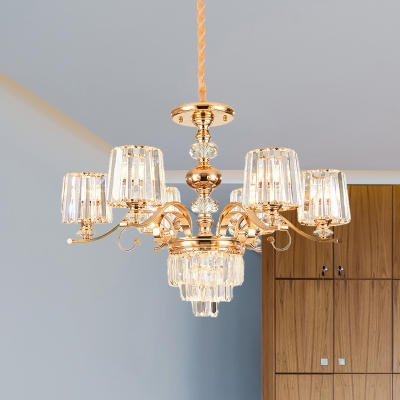 6/8 Bulbs Sputnik Ceiling Chandelier Contemporary Gold Metal Hanging Pendant Light with Crystal Shade