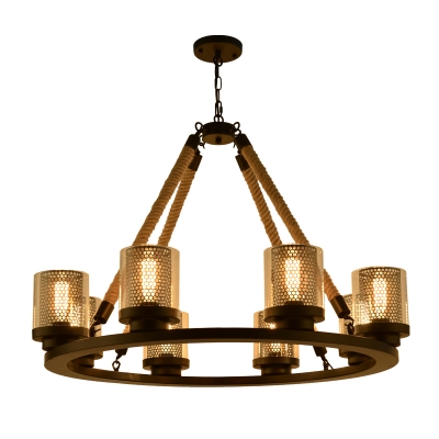 6/8 Lights Dining Room Chandelier Lamp Industrial Black Hanging Light with Cylinder Smoke Glass Shade