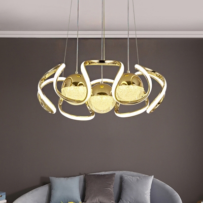 Abstract Chandelier with Orb Shade Metal Champagne Gold Hanging Light for Indoor