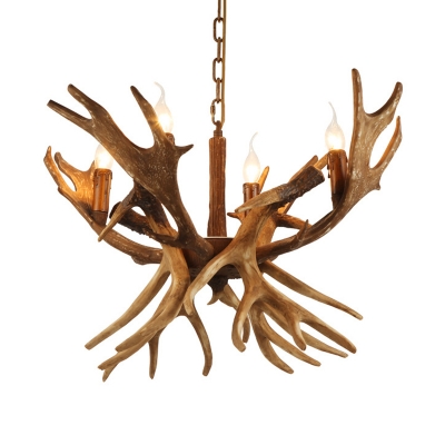 Antler Chandelier Lamp Rustic Resin 4 Heads Ceiling Pendang Light in Brown with Adjustable Metal Chain