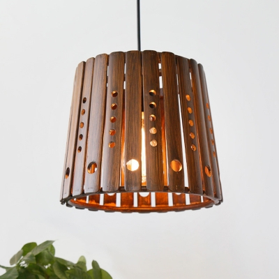 Bamboo Conical Hanging Ceiling Light Asia 1 Light Suspension Pendant in Brown for Dining Room
