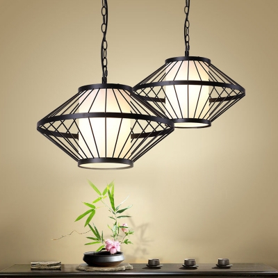 Black 1 Bulb Hanging Lamp Traditional Iron Lantern Cage Ceiling Pendant Light, 16