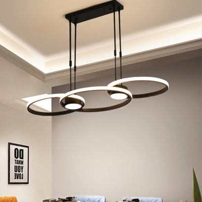 Black Ring Hanging Chandelier Contemporary Metal LED Ceiling Pendant Light, Warm/White Light