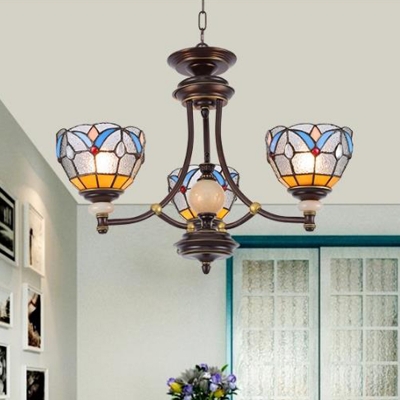 Bowl Chandelier Lighting 3/5/6 Bulbs White/Clear Glass Tiffany Pendant Light for Living Room