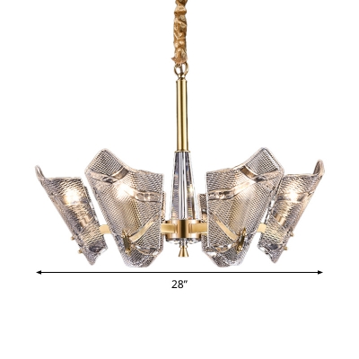 Brass Shield Chandelier Lighting Fixture Modern 6/8 Heads Clear Lattice Glass Hanging Lamp