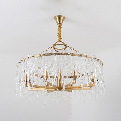 Brass Waterfall Ceiling Chandelier Modernism 6 Bulbs Crystal Hanging Pendant Light for Bedroom