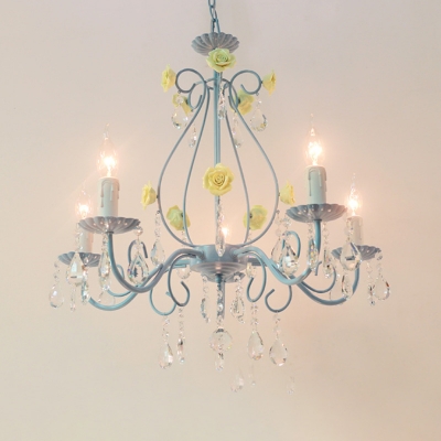 Candelabra Bedroom Ceiling Chandelier Traditional Clear Crystal Glass 5/8 Heads Pink/Yellow Hanging Light Fixture