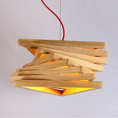 Chinese 1 Head Pendant Lighting Beige Twist Hanging Ceiling Light with Wood Shade