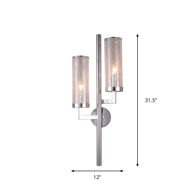 Chrome Cylinder Sconce Light Fixture Modern 1/2-Light Smoke Gray Glass Wall Lamp with Pencil Arm