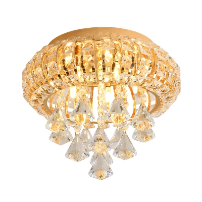 Circular Ceiling Mounted Fixture Modern Beveled Crystal 5 Lights Gold Flush Mount Lighting for Porch