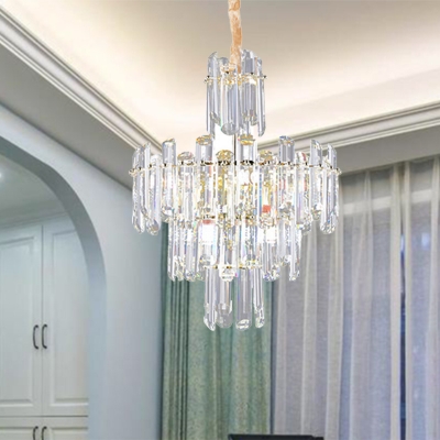 Clear Beveled Crystal 3 Layers Chandelier Light Fixture Postmodern 8/12 Heads Living Room Hanging Light