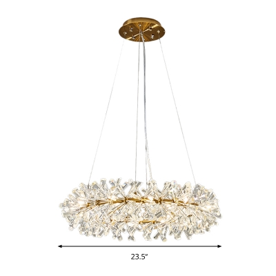 Clear Faceted Rod Round Chandelier Lamp Traditional 20 Heads Living Room Hanging Light