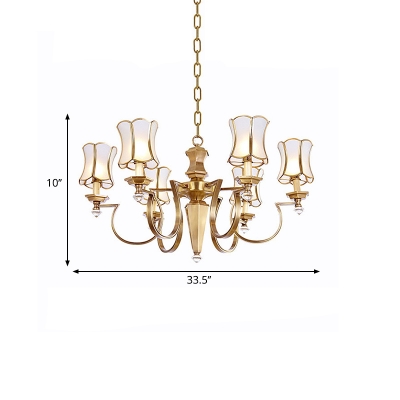 Colonialist Wide Flare Hanging Chandelier 6 Bulbs White Frosted Glass Ceiling Pendant Light for Living Room
