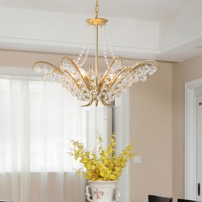 Crystal Gold Chandelier Lighting Fixture Candelabra 6 Lights Traditional Hanging Ceiling Light for Bedroom
