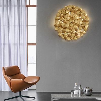 Dark Coffee/Gold 4 Bulbs Wall Sconce Lamp Contemporary Aluminum Round Wall Light with Leaf Design