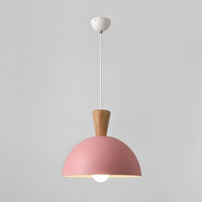 Dome Dining Room Hanging Light Fixture Metal 1 Light Modern Style Pendant Lighting Fixture in Pink/White