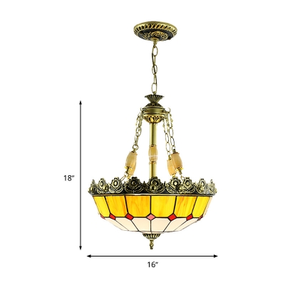 Dome Stained Glass Chandelier Lamp Tiffany-Style 3/4 Heads White/Red/Yellow Pendant Lighting for Bedroom, 12