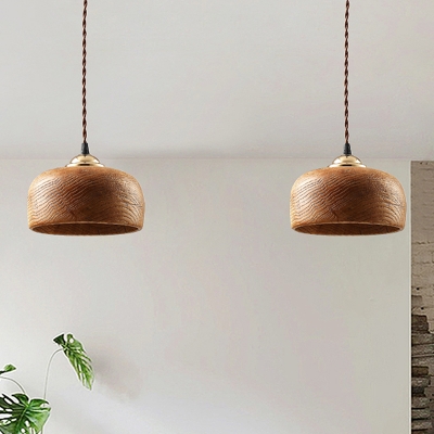 Drum Hanging Lamp Modernist Wood 1 Head Wood Pendant Light Fixture for Living Room