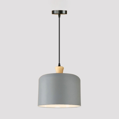 Drum Pendant Light Fixture Minimalist Metal 1 Light Dining Room Hanging Lamp in Grey