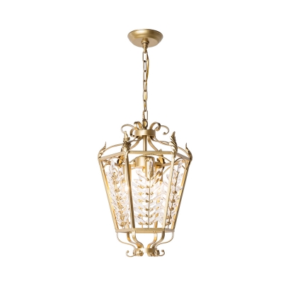 Faceted Crystal Gold Hanging Chandelier Lantern 3 Lights Vintage Down Lighting Pendant