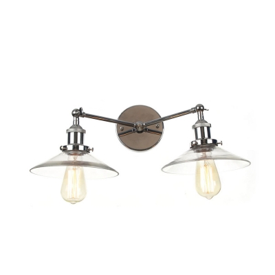 Farmhouse Saucer Sconce Lamp 2 Lights Clear Glass Wall Mounted Light Fixture in Black/Bronze/Brass