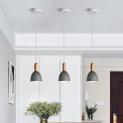 Flared Ceiling Lighting Nordic Metal 1 Bulb Grey Hanging Light Fixture for Bedroom