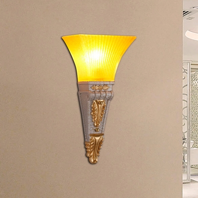 Flared Indoor Sconce Light Fixture Modern Style Yellow Glass and Resin 1 Light Gold/White Finish Wall Light, 14