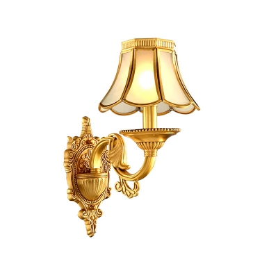 Flared Metal Wall Sconce Traditional 1/2 Bulbs Living Room Wall Lighting Fixture in Brass