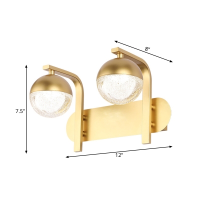 Global Bathroom LED Vanity Lamp Traditional Metal 2-Head Gold Wall Sconce Light in White/Warm Light