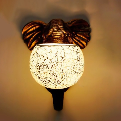 Globe Sconce Baroque Stylish Stained Art Glass 1 Light White/Pink/Yellow Wall Mount Light Fixture with Elephant Head Deco