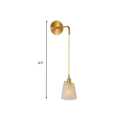 Gold 1 Head Wall Lamp Traditional Clear Prismatic Glass Barrel/Bell/Drum LED Wall Mount Light with Rounded Backplate