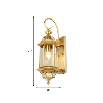 Gold 1 Head Wall Lighting Traditional Metal Birdcage Wall Mounted Light with Clear Glass Shade for Porch