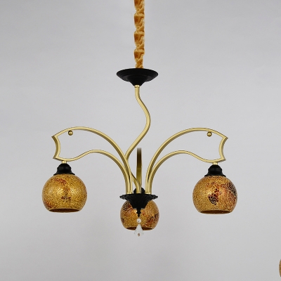 Gold 3/6/8 Lights Chandelier Mediterranean Stained Art Glass Globe Pendant Light Fixture for Living Room