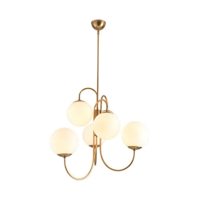 Gold 6 Bulbs Hanging Chandelier Modernism Sphere Ceiling Pendant Light with Opal Frosted Glass Shade