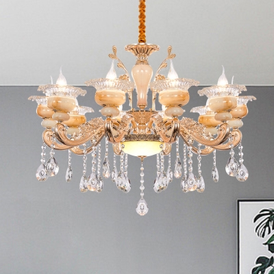 Gold Candelabra Chandelier Lighting Modernism 6/8/10 Heads Crystal Drop Hanging Light Kit