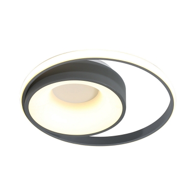 Gray Circle Ceiling Lamp Minimalist Metal LED Flush Mounted Light in Remote Control Stepless Dimming/Natural Light
