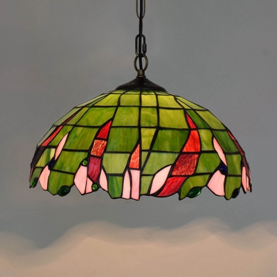 Green Dome Suspension Pendant Light Mediterranean 1 Light Cut Glass Hanging Lamp Kit