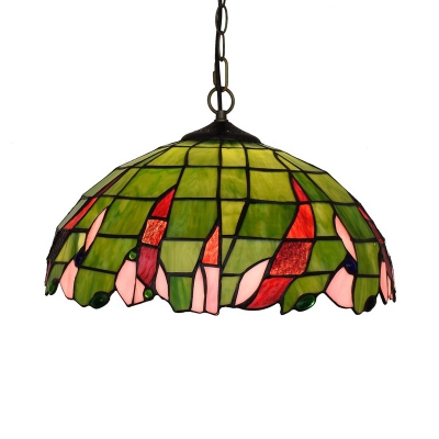 Green Dome Suspension Pendant Light Mediterranean 1 Light Cut Glass Hanging Lamp Kit