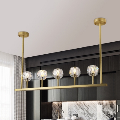 K9 Crystal Gold Island Lighting Fixture Linear 5 Heads Postmodern Ceiling Light