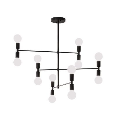 Layered Chandelier Lighting Modernism Metal 12 Lights Black/Gold Hanging Lamp Kit for Living Room