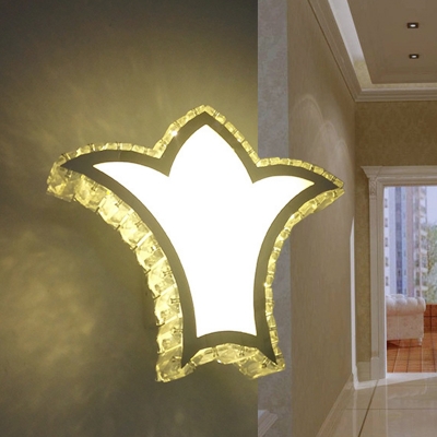 LED Bedroom Wall Sconce Lighting Simple White Wall Light Fixture with Crown Hand-Cut Crystal Shade in Warm/White Light