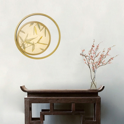 LED Circular Wall Sconce Lighting Traditional Brass Metal Wall Light Fixture for Living Room