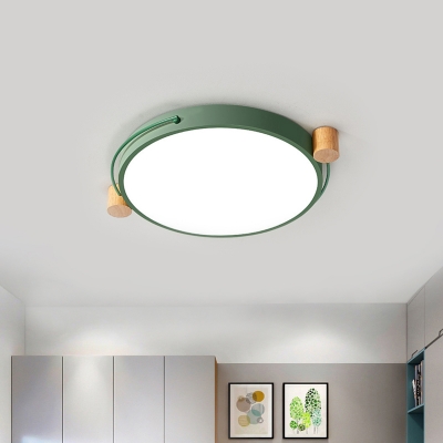 Macaron LED Flush Mount Light Fixture White/Green/Gray Disk LED Ceiling Lighting with Acrylic Diffuser in Warm/White Light, 16