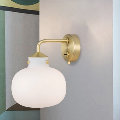 Matte White Glass Gourd Sconce Light Retro 1 Bulb Brass Finish Wall Mounted Lamp